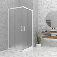 Врата и стационарно стъкло за душ кабина BELLA S, мат стъкло, бял Врата и стационарно стъкло за душ кабина BELLA S, мат стъкло, бял