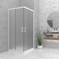 Врата и стационарно стъкло за душ кабина BELLA S,  мат стъкло, бял