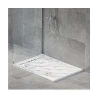 Душ корито MARBLE Texture, 100-140х80х3.5 см, бял