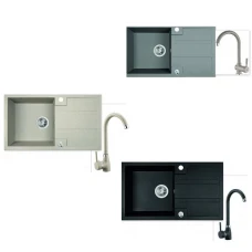 Мивка за кухня комплект със смесител BARBADOS, 44х76х18 см, гранит