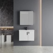 Мебели за баня BETA 2, комплект, от PVC, 60 и 80 см. - долен шкаф с умивалник и горен шкаф с LED огледало