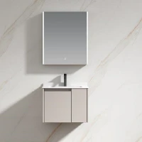 Мебели за баня, комплект, от PVC, 60 см. - долен шкаф с умивалник и горен шкаф с LED огледало
