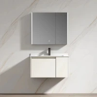 Мебели за баня, комплект, от PVC, 70 и 80 см. - долен шкаф с умивалник и горен шкаф с LED огледало