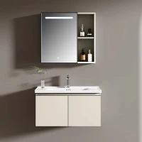 Мебели за баня UMAG, комплект, от PVC, 60 и 80 см. - долен шкаф с умивалник и горен шкаф с LED огледало