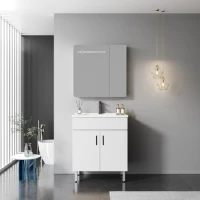 Мебели за баня P007, комплект, от PVC, 60 см- долен шкаф с умивалник и горен шкаф с LED огледало