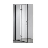 Параван за баня, 70-90х190 см, прозрачно стъкло, черен