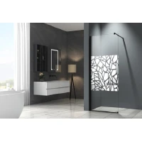 Параван за баня 70-90х200 см, рисувано стъкло и огледални елементи