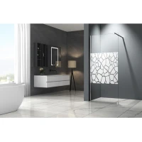 Параван за баня, 70-90х200 см, рисувано стъкло, хром