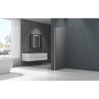 Параван за баня БРОУДИ, 80-90х200 см, прозрачно стъкло, розово злато