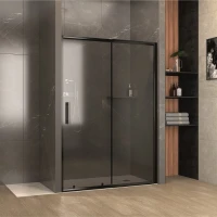 Параван за баня, 100-160х190 см, тонирано стъкло, черен