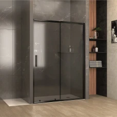 Параван за баня, 100-160х190 см, тонирано стъкло, черен