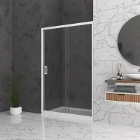 Параван за баня Bella W, 98-152х195 см, прозрачно стъкло, бял мат