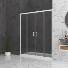 Параван за баня Bella W2, 150-200x195 см, прозрачно стъкло, бял мат