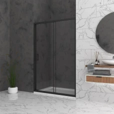 Параван за баня Bella W, 98-152х195 см, прозрачно стъкло, черен мат
