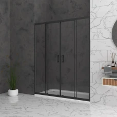 Параван за баня Bella W2, 150-200x195 см, прозрачно, черен мат