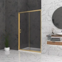 Параван за баня Bella W1, 98-152х195 см, прозрачно стъкло, злато