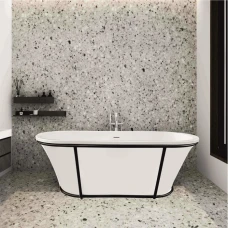 Свободностояща вана с черна метална рамка, 163х72х58 см, бял мат 