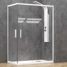 Врата и стационарно стъкло за душ кабина EFE 100 Bianco, 80-140х190 см, прозрачно стъкло, бял мат