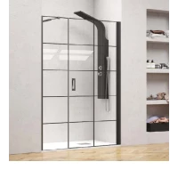 Параван за баня NERO PRIVOT PORTA 5 , стационарно стъкло и врата, 100-1300х200 см, черен мат